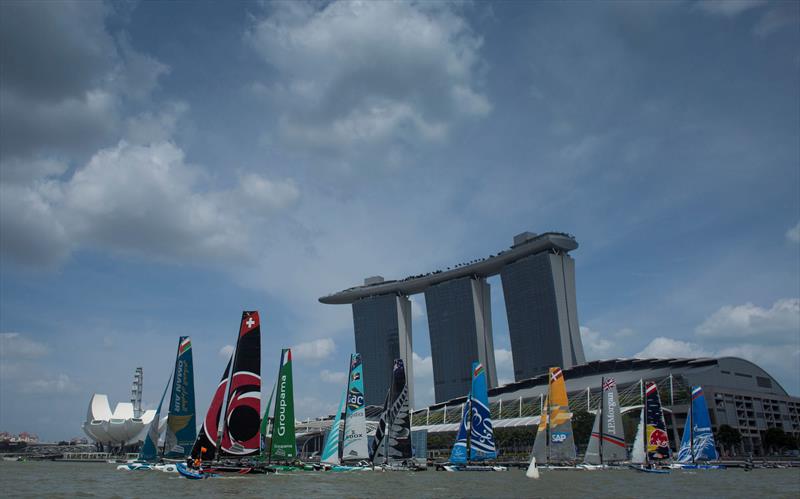 Racing on day 4 of Extreme Sailing Series Act 1, Singapore - photo © Lloyd Images