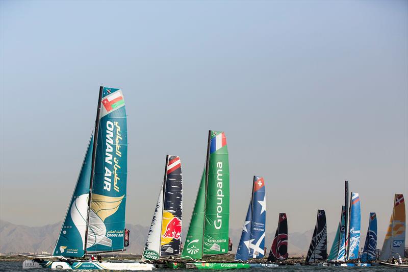 The punishing light winds and beating Arabian sun called for nerves of steel in Muscat on day 3 of Extreme Sailing Series Act 2 photo copyright Lloyd Images taken at Oman Sail and featuring the Extreme 40 class