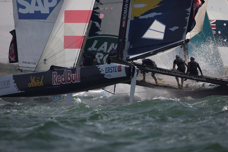 Red Bull Sailing Team pushed their Extreme 40 to the limits, battling the elements on the final days racing of Extreme Sailing Series Act 2 photo copyright Lloyd Images taken at Oman Sail and featuring the Extreme 40 class
