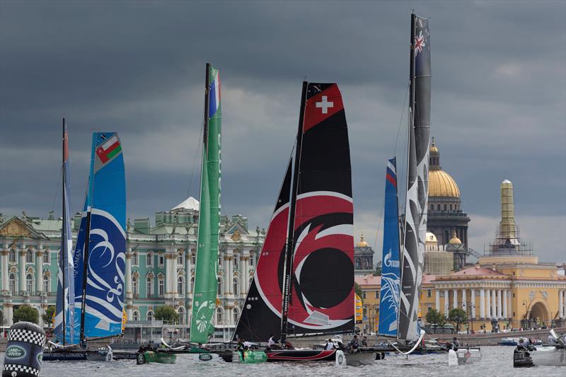 The Extreme 40 fleet race on the River Neva ahead of some of Saint Petersburg's iconic landmarks during Act 4 photo copyright Lloyd Images taken at  and featuring the Extreme 40 class