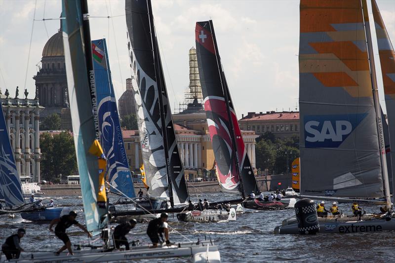 The Extreme 40 fleet battled it out in the Saint Petersburg Stadium on day 3 Act 4 in Saint Petersburg, Russia photo copyright Lloyd Images taken at  and featuring the Extreme 40 class