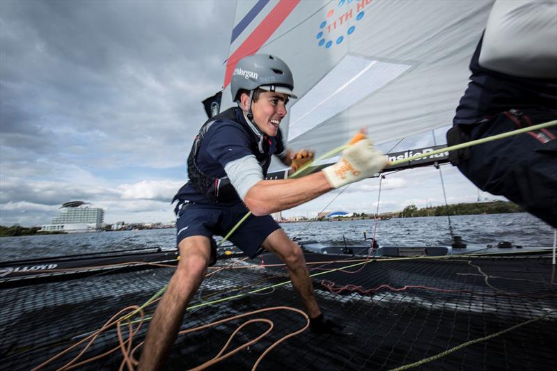 Welsh sailor Bleddyn Mon racing with the Brits on J.P.Morgan BAR on day 1 of Act 5, Cardiff photo copyright Lloyd Images taken at  and featuring the Extreme 40 class