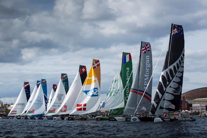The 300 metre long startline saw the teams jostling for pole position on day 1 of Act 5, Cardiff - photo © Lloyd Images