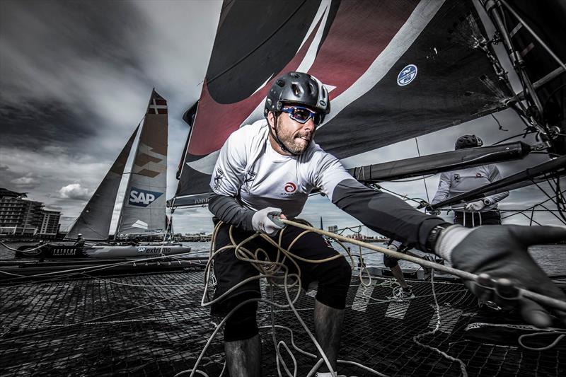 Alinghi's Yves Detrey in action on day 3 of Act 5, Cardiff - photo © Lloyd Images