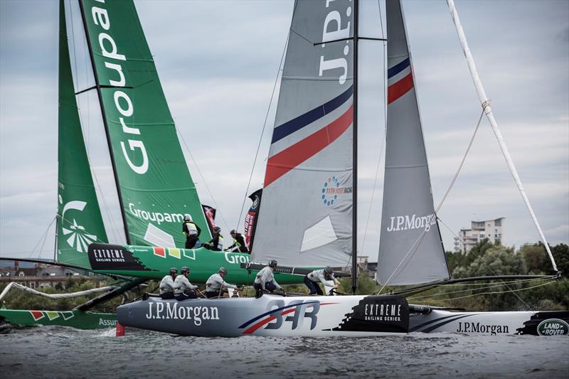J.P. Morgan BAR and Groupama sailing team go head to head on day 3 of Act 5, Cardiff photo copyright Lloyd Images taken at  and featuring the Extreme 40 class