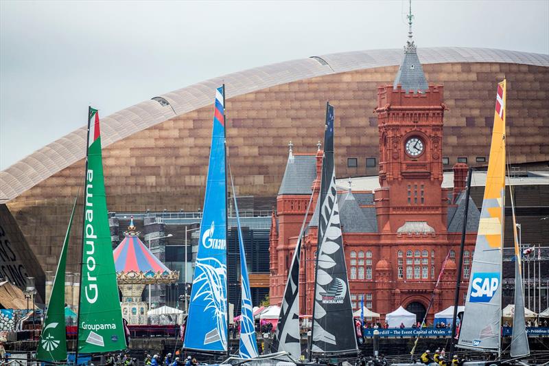 Cardiff provided a unique stadium, with 90,000 public spectators at Extreme Sailing Series Act 5, Cardiff - photo © Lloyd Images
