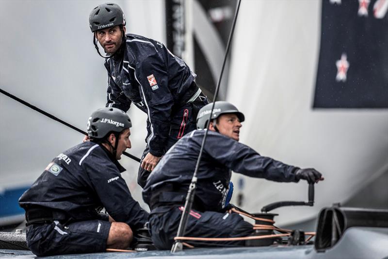 Maximum concentration for Sir Ben Ainslie, Paul Campbell-James and Nick Hutton onboard J.P.Morgan BAR on day 4 of Extreme Sailing Series Act 5, Cardiff photo copyright Lloyd Images taken at  and featuring the Extreme 40 class