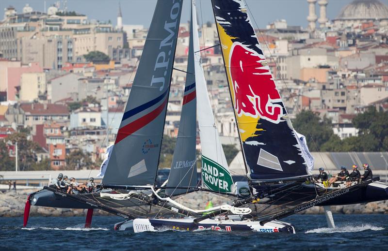 Red Bull Sailing Team & J.P.Morgan BAR fly a hull around the Marmara Sea racetrack on day 1 of Act 6, Istanbul photo copyright Lloyd Images taken at  and featuring the Extreme 40 class