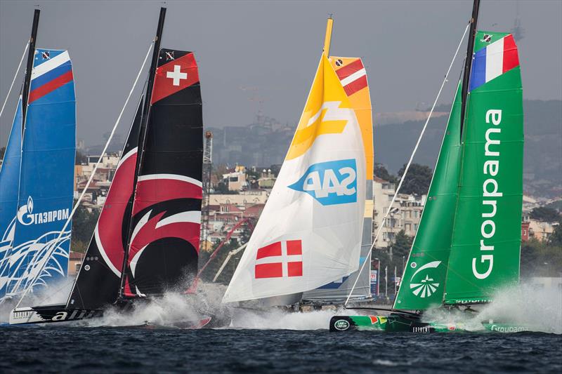 The fleet power off the startline on day 4 of Act 6, Istanbul photo copyright Lloyd Images taken at  and featuring the Extreme 40 class
