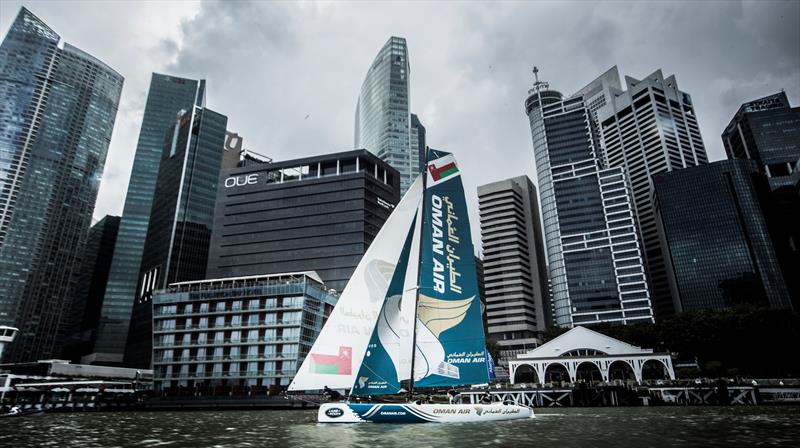 Oman Air on day 2 of Extreme Sailing Series Act 1, Singapore 2015 photo copyright Lloyd Images taken at  and featuring the Extreme 40 class