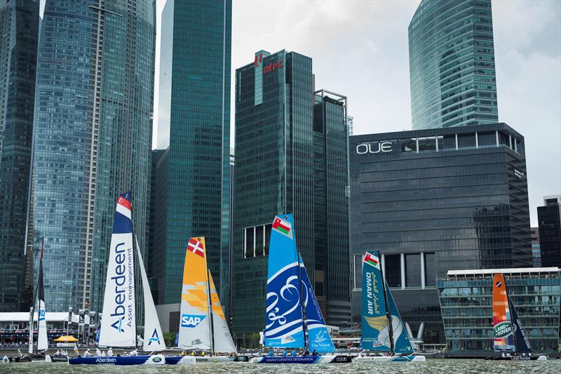 The Extreme 40s took to the Singapore racecourse on day 2 of Extreme Sailing Series Act 1, Singapore 2015 photo copyright Lloyd Images taken at  and featuring the Extreme 40 class