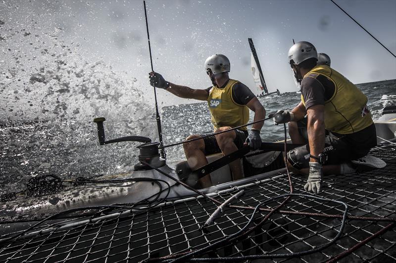 Onboard the action with SAP Extreme Sailing Team on the third day of racing in Muscat photo copyright Mark Lloyd / www.lloydimages.com taken at  and featuring the Extreme 40 class