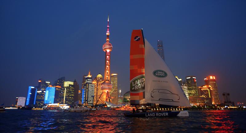 Land Rover's Extreme 40 is the first professional racing yacht to sail down the Huangpu River photo copyright Alex Wang / Land Rover taken at  and featuring the Extreme 40 class