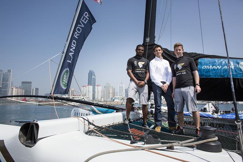 Ali Al Balashi, Andy Tourell and Stevie Morrison as Oman Air are announced as Official Airline to the Extreme Sailing Series photo copyright Mark Lloyd Images taken at  and featuring the Extreme 40 class