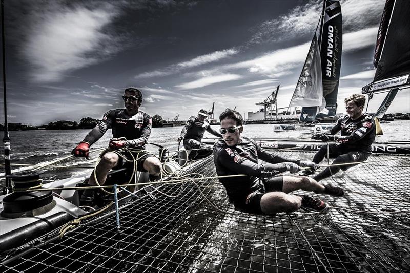 Team Turx powered by Kaya Ropes on day 2 of Extreme Sailing Series Act 5, Hamburg photo copyright Jesus Renedo / OC Sport taken at  and featuring the Extreme 40 class