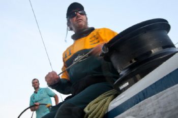Neal McDonald trimming onboard Team Telefonica during leg 3 of the Volvo Ocean Race