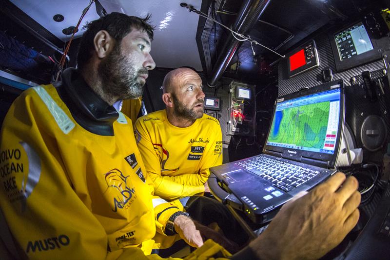 Studying the weather on Azzam during leg 1 of the Volvo Ocean Race photo copyright Matt Knighton / Abu Dhabi Ocean Racing / Volvo Ocean Race taken at  and featuring the Volvo One-Design class