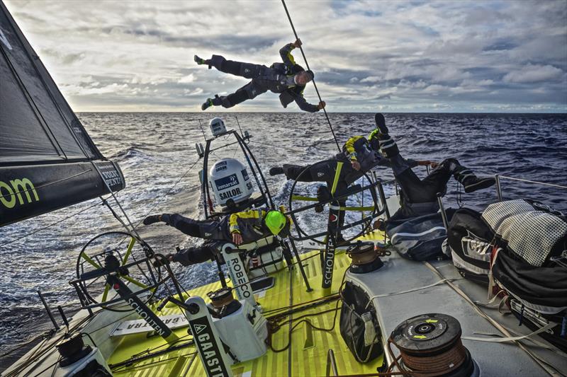 Curious exercise regime during leg 4 of the Volvo Ocean Race - photo © Stefan Coppers / Team Brunel