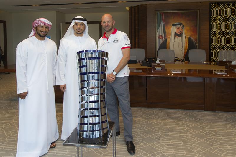 Ian Walker and his team present the Volvo Ocean Race 2014-15 trophy to His Highness Sheikh Mohammed bin Zayed Al Nahyan photo copyright Ian Roman / Abu Dhabi Ocean Racin taken at  and featuring the Volvo One-Design class