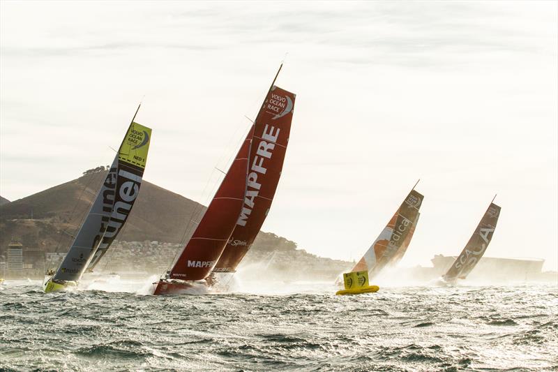 The Volvo Ocean Race fleet depart from Cape Town photo copyright Greg Beadle / www.gregbeadle.com taken at  and featuring the Volvo One-Design class