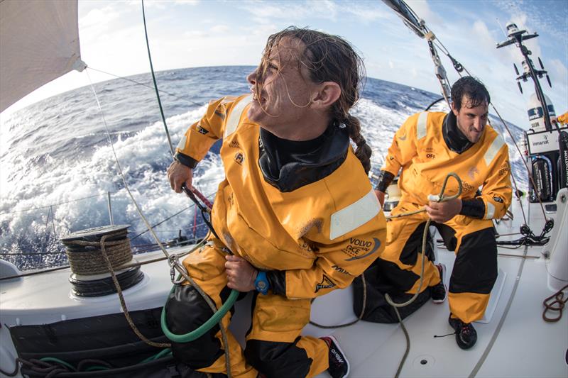 Sailing down the coast of Brazil on board Turn the Tide on Plastic. Liz Wardley pumped up on adrenaline after going out on the wire during Volvo Ocean Race leg 2 photo copyright Sam Greenfield / Volvo Ocean Race taken at  and featuring the Volvo One-Design class