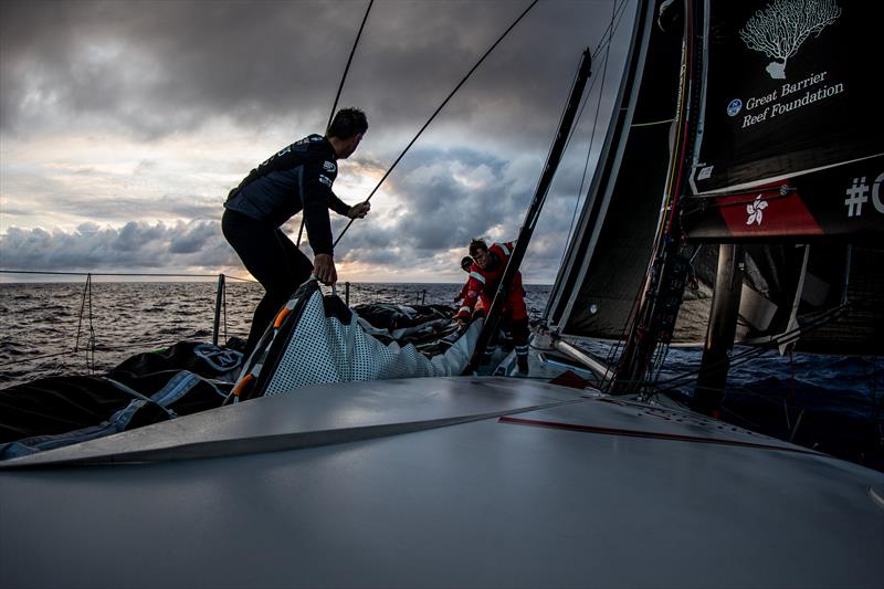 Early morning sail stack on Sun Hung Kai / Scallywag during Volvo Ocean Race leg 2 photo copyright Konrad Frost / Volvo Ocean Race taken at  and featuring the Volvo One-Design class