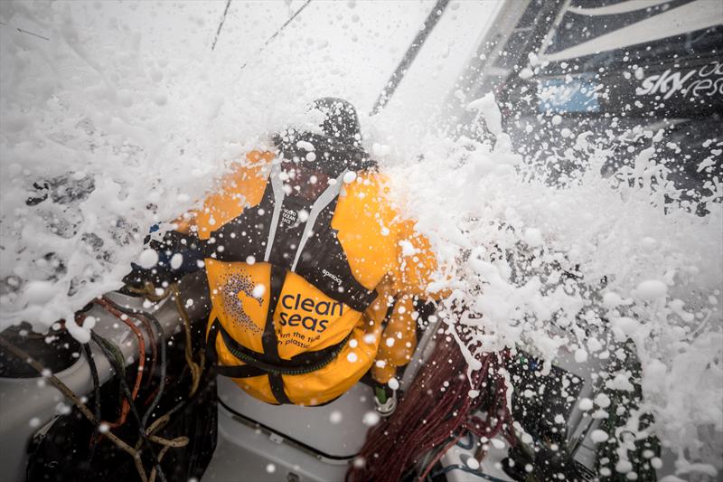 Henry Bomby eats a wave as Turn the Tide on Plastic passes Tristan da Cunha in the mid Atlantic during Volvo Ocean Race leg 2 photo copyright Sam Greenfield / Volvo Ocean Race taken at  and featuring the Volvo One-Design class