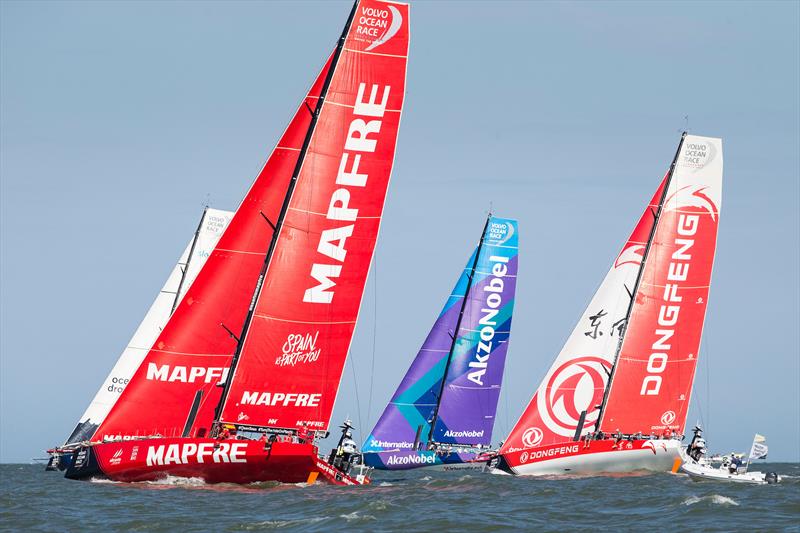 MAPFRE leads the fleet away as Volvo Ocean Race Leg 8 from Itajaí to Newport starts photo copyright María Muiña / MAPFR taken at  and featuring the Volvo One-Design class