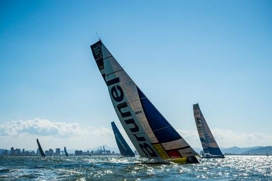Team Brunel as Volvo Ocean Race Leg 8 from Itajaí to Newport starts photo copyright Marcelo Maragni / Team Brunel taken at  and featuring the Volvo One-Design class