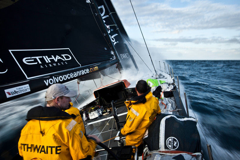 Craig Satterthwaite helming onboard Abu Dhabi Ocean Racing during leg 6 of the Volvo Ocean Race photo copyright Nick Dana/Abu Dhabi Ocean Racing/Volvo Ocean Race taken at  and featuring the Volvo 70 class