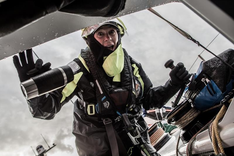 Leg 3, Cape Town to Melbourne, day 6, on board Dongfeng. Rough sailing condition close to the ice gate. Carolijn Brouwer coming for another café. for another café. for another café. 15 December, 2017 photo copyright Martin Keruzore / Volvo Ocean Race taken at  and featuring the Volvo One-Design class