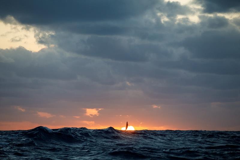 Volvo Ocean Race Leg 4, Melbourne to Hong Kong, day 03, years the view towards sunset on board Vestas 11th Hour as MAPFRE pursues photo copyright Amory Ross / Volvo Ocean Race taken at  and featuring the Volvo One-Design class