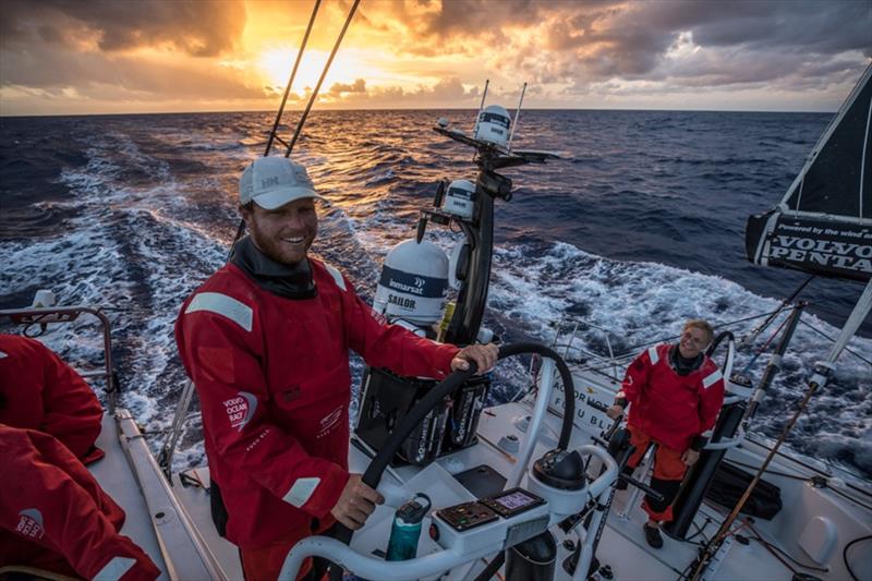 Volvo Ocean Race Leg 4, Melbourne to Hong Kong, day 4 Smiles all round as the sun goes down with Like Parkinson and Annemieke Bes on board Sun Hung Kai / Scallywag photo copyright Konrad Frost / Volvo Ocean Race taken at  and featuring the Volvo One-Design class