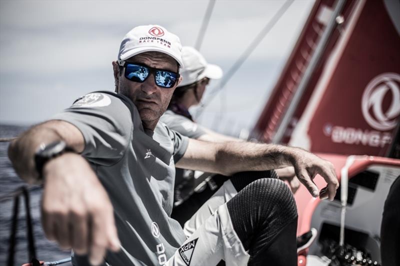 Volvo Ocean Race Leg 4, Melbourne to Hong Kong, day 04 on board Dongfeng. Jeremie Beyou under pressure when he sees Akzonobel stuck in our wake photo copyright Martin Keruzore / Volvo Ocean Race taken at  and featuring the Volvo One-Design class