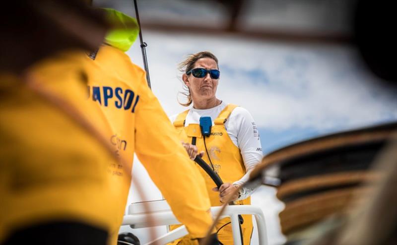Volvo Ocean Race Leg 4, Melbourne to Hong Kong, Leg Start, Concentration on the face of skipper Dee Caffari. Turn the Tide on Plastic photo copyright Brian Carlin / Volvo Ocean Race taken at  and featuring the Volvo One-Design class