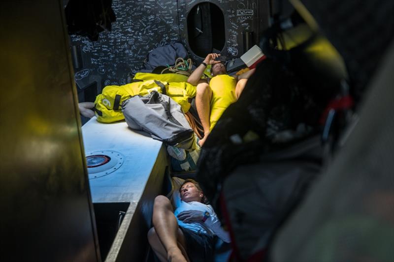 Volvo Ocean Race Leg 4, Melbourne to Hong Kong, day 07 on board Brunel . Abby Ehler. Rome Kirby. Weight in the front photo copyright Yann Riou / Volvo Ocean Race taken at  and featuring the Volvo One-Design class