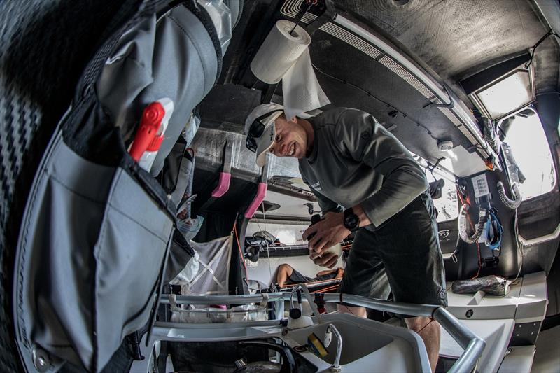 Leg 4, Melbourne to Hong Kong, day 11 Trystan Seal in the galley on board Sun Hung Kai / Scallywag photo copyright Konrad Frost / Volvo Ocean Race taken at  and featuring the Volvo One-Design class