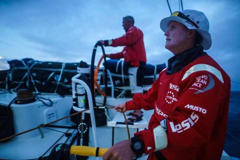 Volvo Ocean Race Leg 4, Melbourne to Hong Kong, day 13, Stacey Jackson stands by to trim for Tony Mutter on board Vestas 11th Hour photo copyright Amory Ross / Volvo Ocean Race taken at  and featuring the Volvo One-Design class