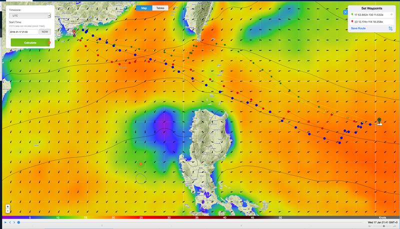 Scallywag showing split coure recommendations as at 0700hrs on January 17 - photo © Predictwind.com