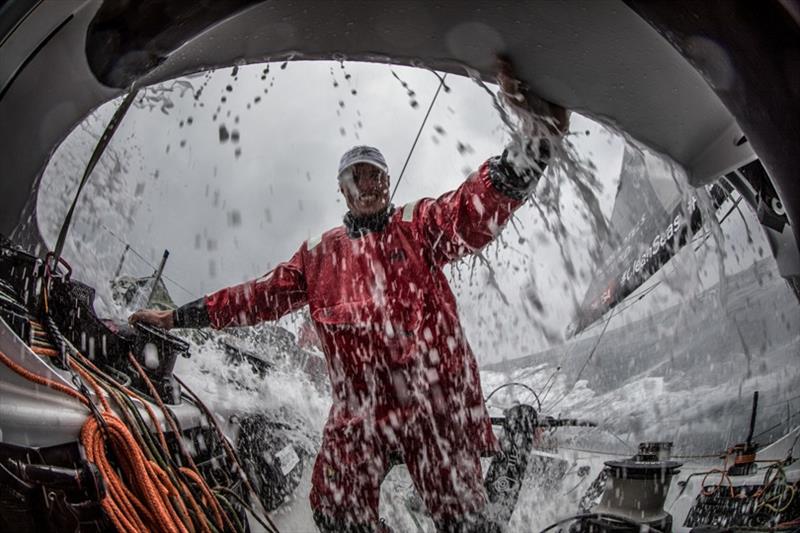 Volvo Ocean Race Leg 4, Melbourne to Hong Kong, day 18 Trystan Seal out in the thick of it on board Sun Hung Kai / Scallywag photo copyright Konrad Frost / Volvo Ocean Race taken at  and featuring the Volvo One-Design class