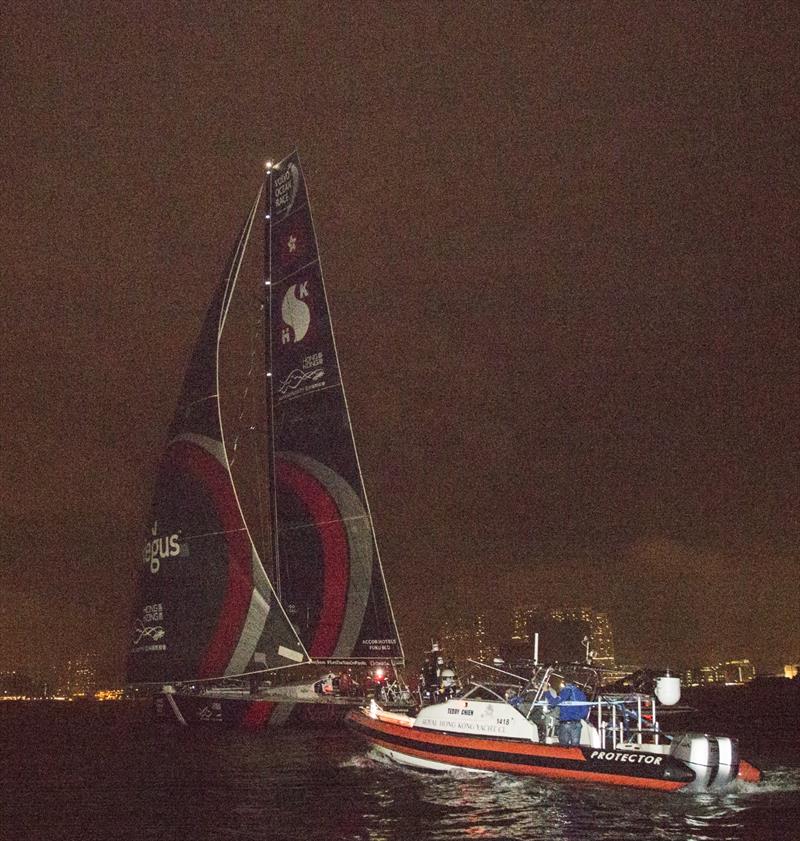 VOR 2017-18 leg 4 finish in Hong Kong. SHK Scallywag first finisher photo copyright Guy Nowell taken at  and featuring the Volvo One-Design class
