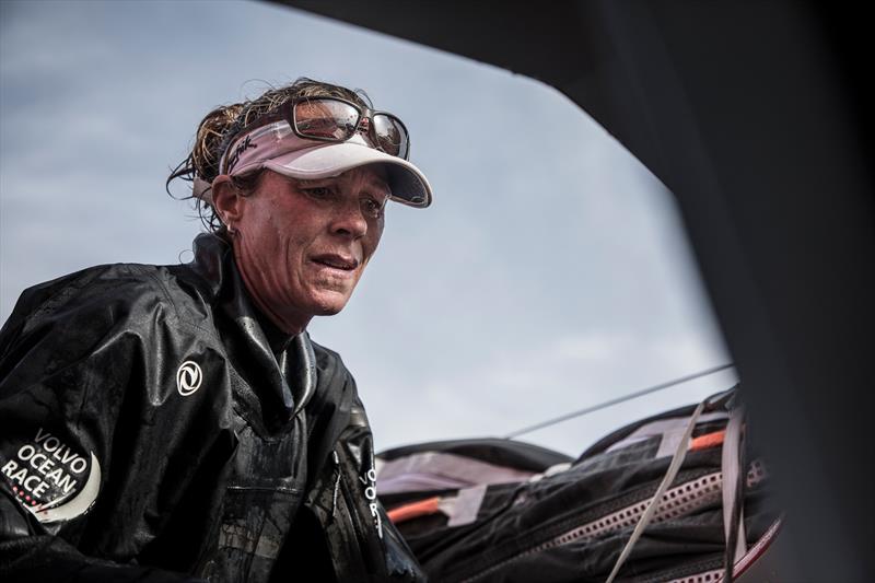 Leg 4, Melbourne to Hong Kong, day 01 on board Dongfeng. Carolijn Brouwer focuses on the trimming as always. - photo © Martin Keruzore / Volvo Ocean Race