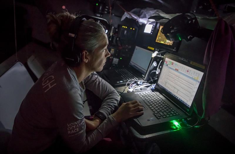 Volvo Ocean Race Leg 6 to Auckland, day 03 on board Sun hung Kai / Scallywag. Libby Greenhalgh, took the decision to go North and is now checking the forecast to come. 09 February photo copyright Jeremie Lecaudey / Volvo Ocean Race taken at  and featuring the Volvo One-Design class
