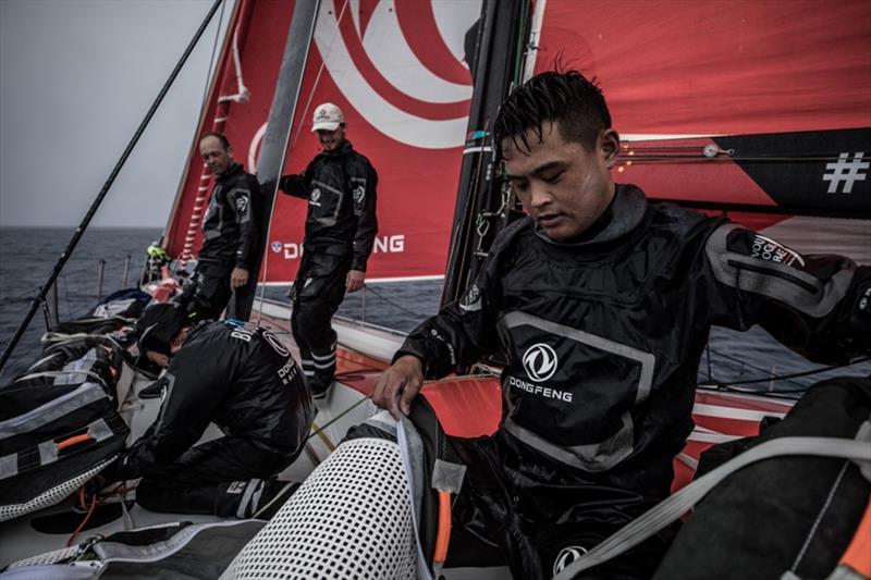 Volvo Ocean Race Leg 6 to Auckland, day 06 on board Dongfeng. Time to clean the deck for Black and the crew. 12 February - photo © Martin Keruzore / Volvo Ocean Race