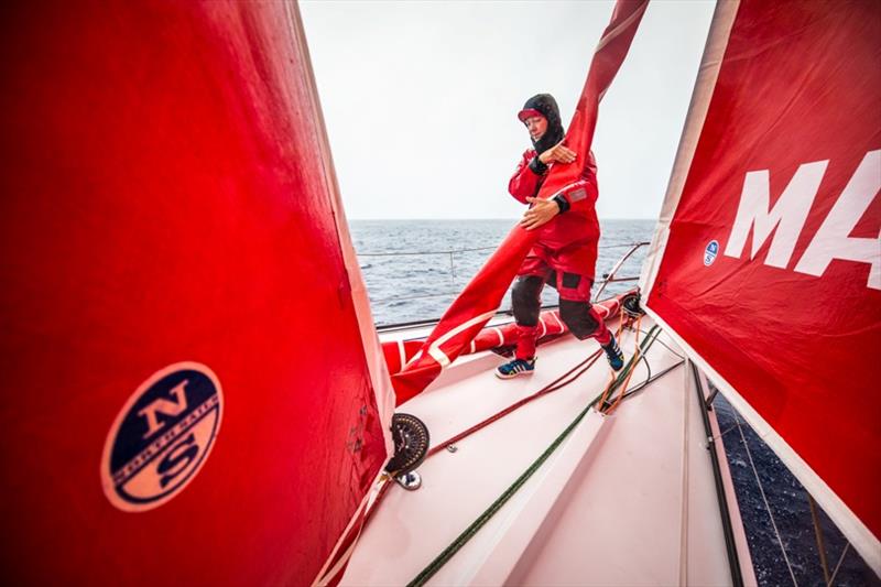 Volvo Ocean Race Leg 6 to Auckland, day 06 on board MAPFRE, Sophie Ciszek during a pilling. 12 February photo copyright Ugo Fonolla / Volvo Ocean Race taken at  and featuring the Volvo One-Design class