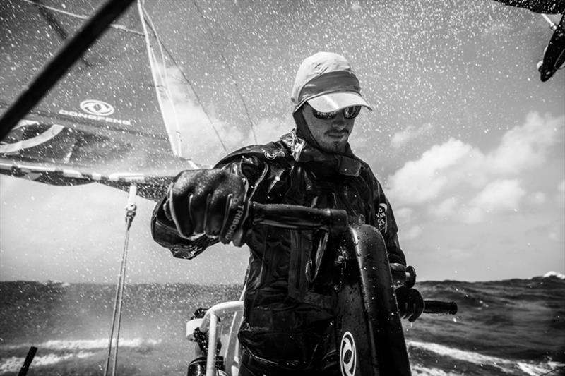 Volvo Ocean Race Leg 6 to Auckland, day 09 on board Dongfeng. Jack Bouttell grinding the main. 15 February - photo © Martin Keruzore / Volvo Ocean Race