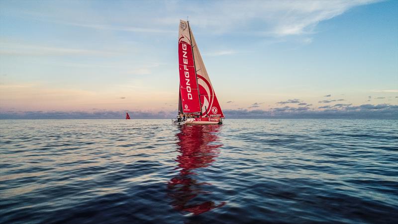 Leg 6 to Auckland, day 14 on board Dongfeng. 20 February, . Drone shot at the sunset with Mapfre. - photo © Martin Keruzore / Volvo Ocean Race