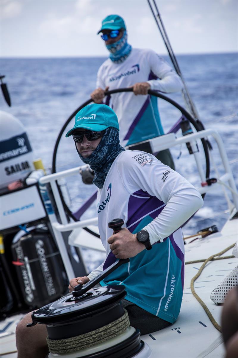 Leg 6 to Auckland, day 17 on board AkzoNobel, Nicolai Sehested grinds, 23 February,  photo copyright Rich Edwards / Volvo Ocean Race taken at  and featuring the Volvo One-Design class