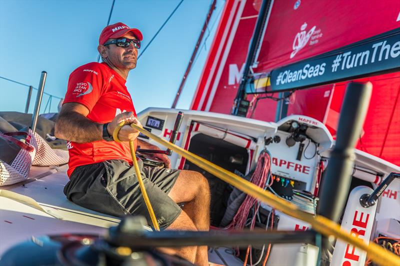Leg 6 to Auckland, day 19 on board MAPFRE, Xabi Fernandez with the main sail sheet. 25 February,  photo copyright Ugo Fonolla / Volvo Ocean Race taken at  and featuring the Volvo One-Design class