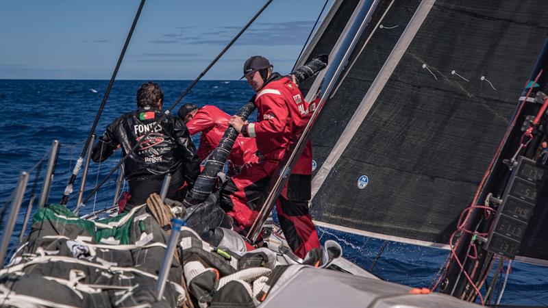 Leg 6 to Auckland, day 18 on board Sun hung Kai / Scallywag. Trystan Seal packing sails. 25 February,  photo copyright Jeremie Lecaudey / Volvo Ocean Race taken at  and featuring the Volvo One-Design class